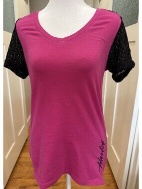 Harley Davidson Womens Size L Pink Short Sleeve Shirt Barnett El Paso Texas